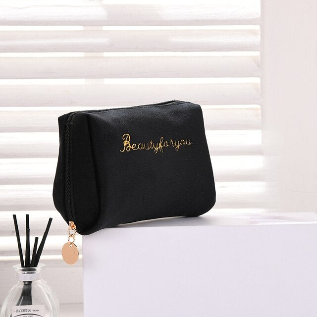 Stylish Velvet Women's Cosmetic Bag: Travel-Ready Makeup Organizer with Spacious Storage and Elegant Solid Color Design - Charm Trove