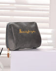 Stylish Velvet Women's Cosmetic Bag: Travel-Ready Makeup Organizer with Spacious Storage and Elegant Solid Color Design
