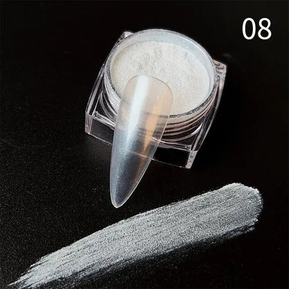 White Chrome Pearl Nail Powder Glitter Wedding Bride Nail Design Aurora Rubbing Dust Mirror Effect Fairy Powder Polish Flake - Charm Trove