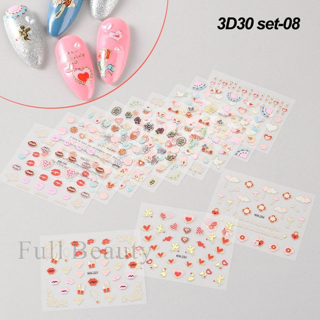 Elevate Your Nail Art with 30Pcs Pink White Flowers Nail Sticker Set - Charm Trove