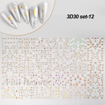 Elevate Your Nail Art with 30Pcs Pink White Flowers Nail Sticker Set - Charm Trove