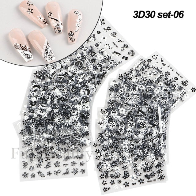 Elevate Your Nail Art with 30Pcs Pink White Flowers Nail Sticker Set - Charm Trove