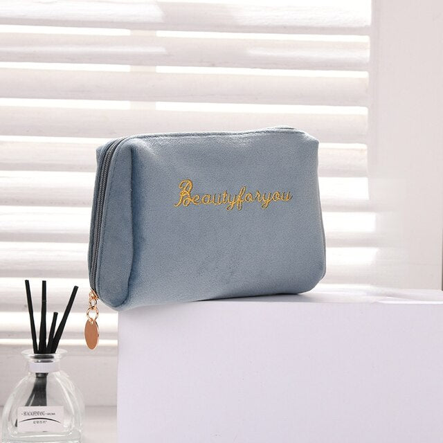 Stylish Velvet Women's Cosmetic Bag: Travel-Ready Makeup Organizer with Spacious Storage and Elegant Solid Color Design - Charm Trove