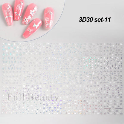 Elevate Your Nail Art with 30Pcs Pink White Flowers Nail Sticker Set - Charm Trove