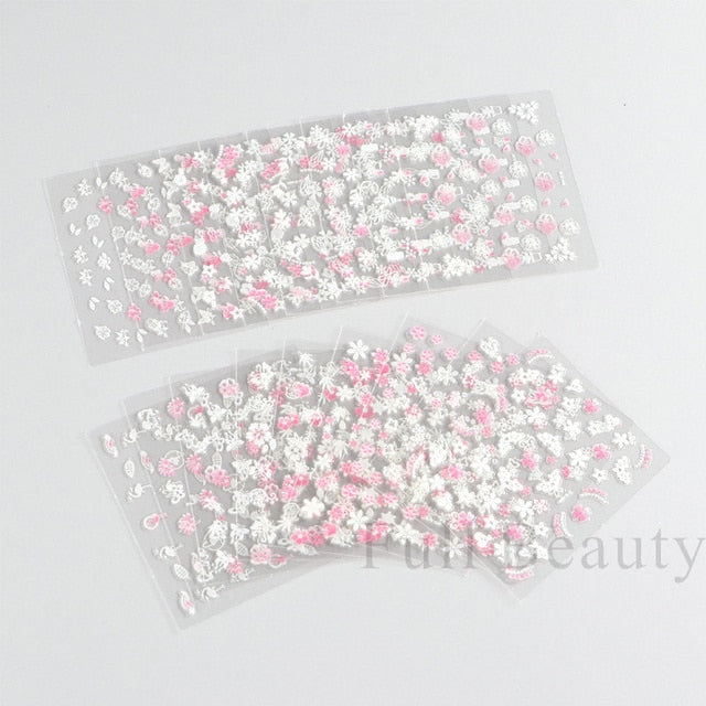 Elevate Your Nail Art with 30Pcs Pink White Flowers Nail Sticker Set - Charm Trove