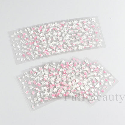 Elevate Your Nail Art with 30Pcs Pink White Flowers Nail Sticker Set - Charm Trove