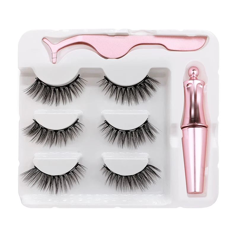 Magnet Lashes Magnetic Eyelashes 3D False Mink Eyelashes Magnetic Reusable Liquid Eyeliner&Magnetic False Eyelashes &Tweezer Set