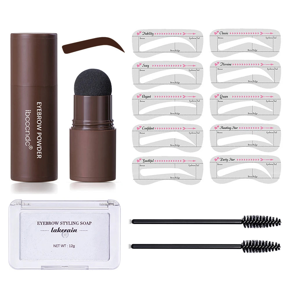 Professional One Step Eyebrow Stamp Shaping Kit Eye Brow Stamp Makeup Kit with 2 Eyebrow Brush Brown Eyebrow Powder Seal