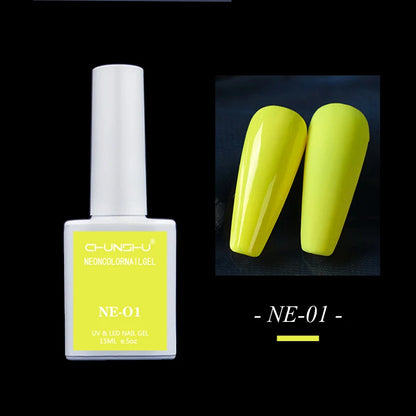 15ml Gel Nail Polish Semi Permanent Neon Color Hybrid Varnishes Nails Art Soak Off UV LED Gel Lacquer For Manicures Long Lasting