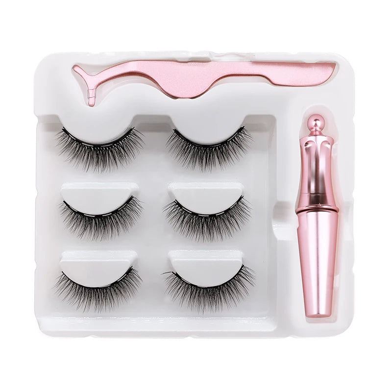 Magnet Lashes Magnetic Eyelashes 3D False Mink Eyelashes Magnetic Reusable Liquid Eyeliner&Magnetic False Eyelashes &Tweezer Set