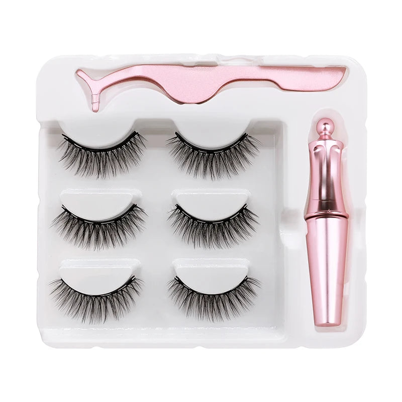 Magnet Lashes Magnetic Eyelashes 3D False Mink Eyelashes Magnetic Reusable Liquid Eyeliner&Magnetic False Eyelashes &Tweezer Set