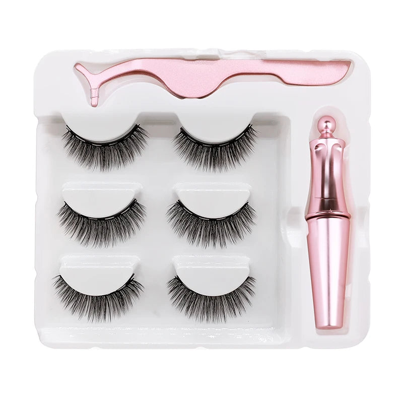 Magnet Lashes Magnetic Eyelashes 3D False Mink Eyelashes Magnetic Reusable Liquid Eyeliner&Magnetic False Eyelashes &Tweezer Set