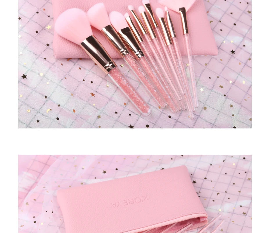 Zoreya Brand Concealer Blending Professional Makeup Brushes 10pcs Soft Synthetic Hair Blush Foundation Eye Shadow Fan Brush