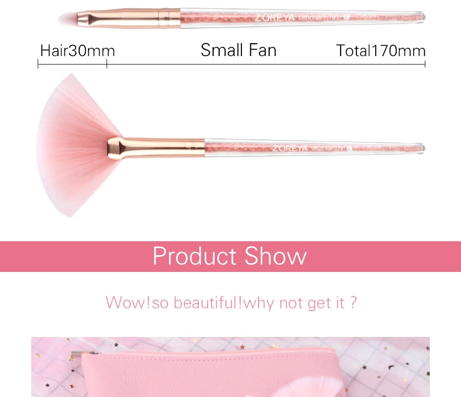 Zoreya Brand Concealer Blending Professional Makeup Brushes 10pcs Soft Synthetic Hair Blush Foundation Eye Shadow Fan Brush