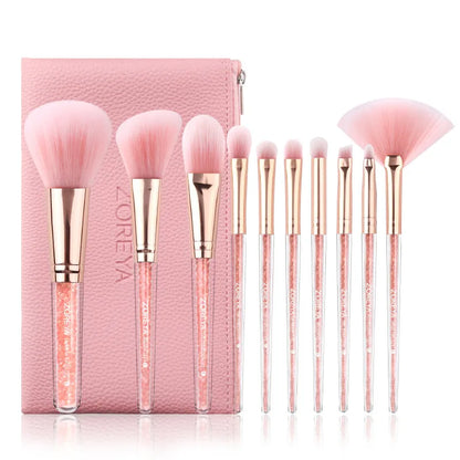 Zoreya Brand Concealer Blending Professional Makeup Brushes 10pcs Soft Synthetic Hair Blush Foundation Eye Shadow Fan Brush