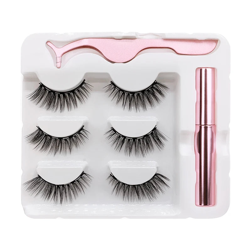 Magnet Lashes Magnetic Eyelashes 3D False Mink Eyelashes Magnetic Reusable Liquid Eyeliner&Magnetic False Eyelashes &Tweezer Set