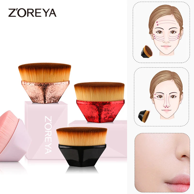 Zoreya Foundation Makeup Brush Flat Top Kabuki Hexagon Face Blush Powder Foundation Brush for Cream or Flawless-Powder Cosmetics