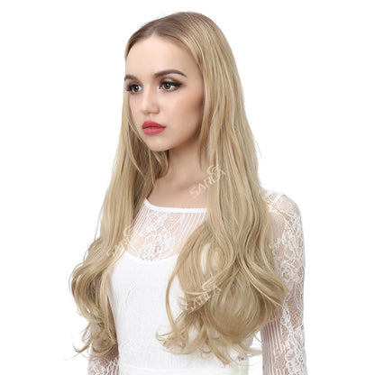 Synthetic Hair Extensions No Clip in Ombre Blonde Black Pink  Natural False Artificial Hair Piece For Women 14" 16" 18" 22"