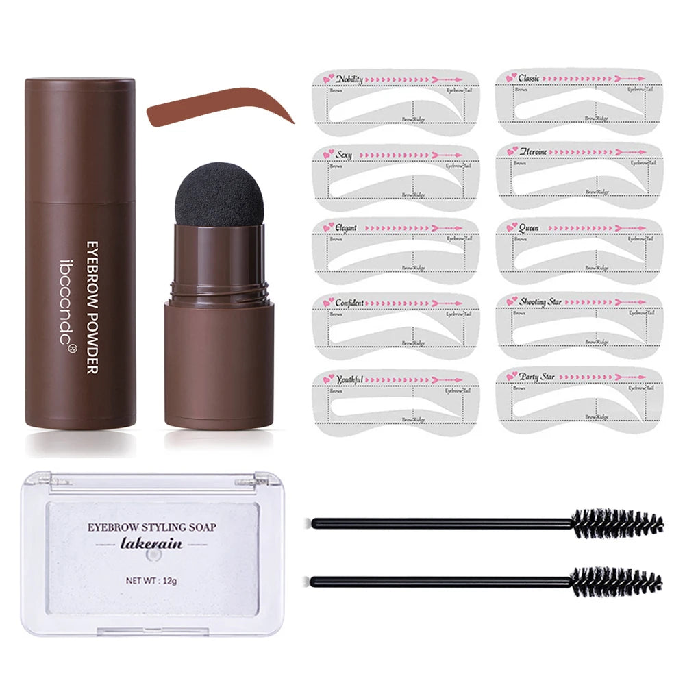 Professional One Step Eyebrow Stamp Shaping Kit Eye Brow Stamp Makeup Kit with 2 Eyebrow Brush Brown Eyebrow Powder Seal