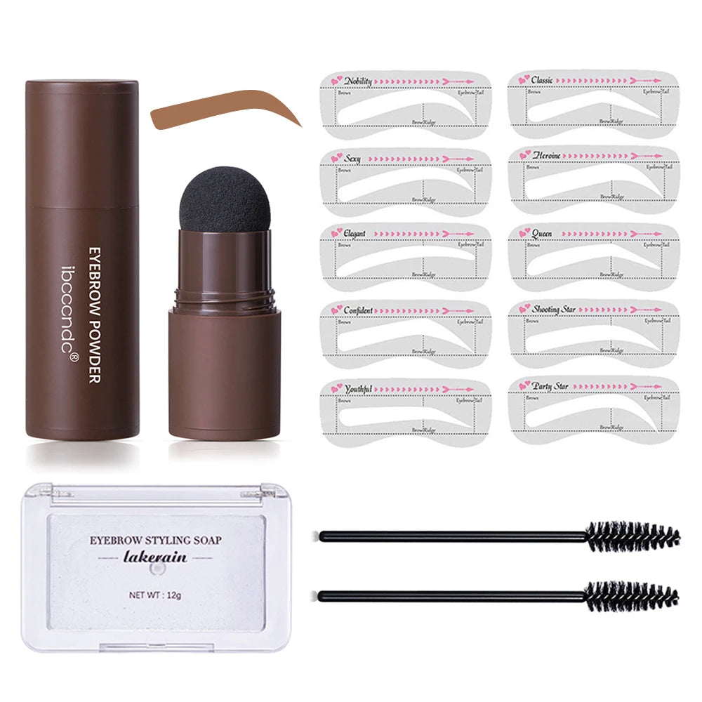 Professional One Step Eyebrow Stamp Shaping Kit Eye Brow Stamp Makeup Kit with 2 Eyebrow Brush Brown Eyebrow Powder Seal