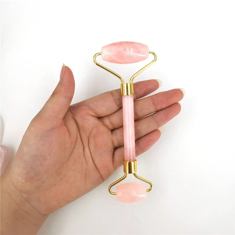 Natural Rose Quartz Jade Roller Gua Sha Set Facial Body Massager Roller Jade Stone Massage Set Face Lifting Beauty Massage Tool