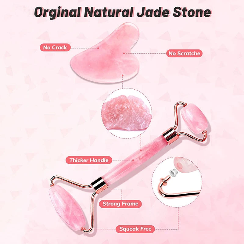 Jade Roller Gua Sha Facial Beauty Roller Skin Care Tools Quartz Massager for Eyes Neck Body Muscle Relaxing Relieve Wrinkles