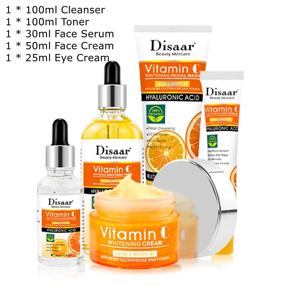 Disaar Vitamin C Facial Care Set Face Cleanser Fade Dark Circles Eye Cream Essence Lighten Spots VC Care