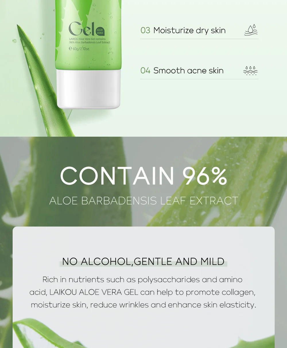 LAIKOU Aloe Vera Gel Face Cream Deep hydration Leave-On Sleeping Mask Natural Plants Transparent Aloe Gel Nourishing Tender Skin