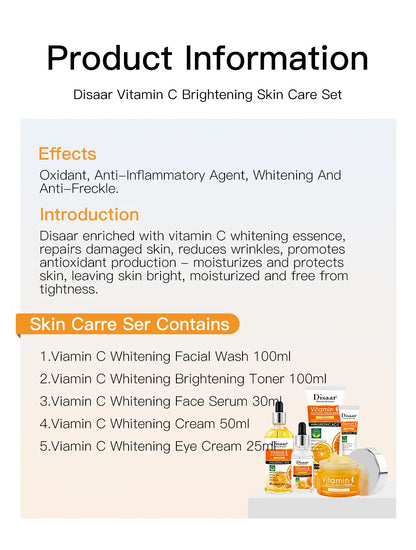 Disaar Vitamin C Facial Care Set Face Cleanser Fade Dark Circles Eye Cream Essence Lighten Spots VC Care