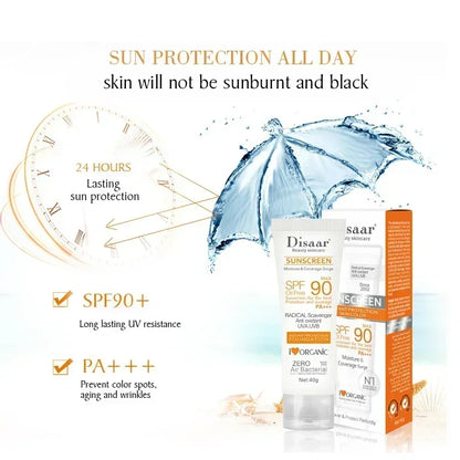 Facial Body Sunscreen SPF90+ Solar Blocker Skin Waterproof Whitening Cream Anti UV Sun Block Facial Mild Moisturizer Serum 40g