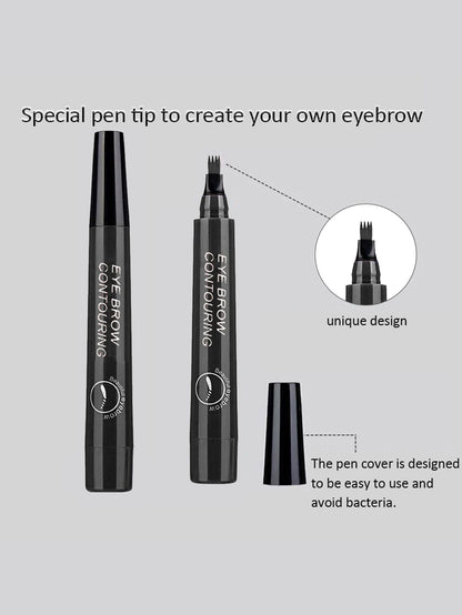 Four pronged liquid eyebrow pencil, long-lasting, non smudging, waterproof, and sweat resistant. Available in 5 colors