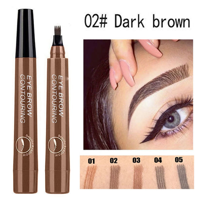 Four pronged liquid eyebrow pencil, long-lasting, non smudging, waterproof, and sweat resistant. Available in 5 colors