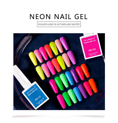 15ml Gel Nail Polish Semi Permanent Neon Color Hybrid Varnishes Nails Art Soak Off UV LED Gel Lacquer For Manicures Long Lasting