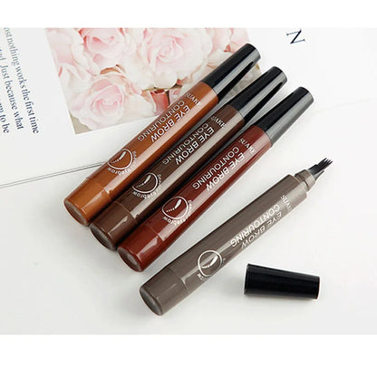 Four pronged liquid eyebrow pencil, long-lasting, non smudging, waterproof, and sweat resistant. Available in 5 colors