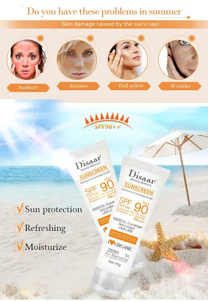 Facial Body Sunscreen SPF90+ Solar Blocker Skin Waterproof Whitening Cream Anti UV Sun Block Facial Mild Moisturizer Serum 40g