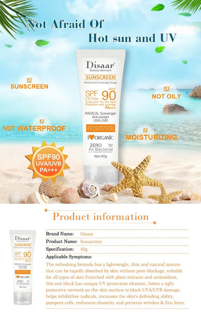 Facial Body Sunscreen SPF90+ Solar Blocker Skin Waterproof Whitening Cream Anti UV Sun Block Facial Mild Moisturizer Serum 40g