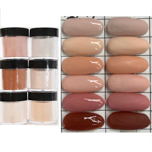 6jars/set Autumn Winter Nude Acrylic Powder 3 in 1 Extension/Dipping/Engraving Crystal Pigment 10g/jar Professional Nail Systems