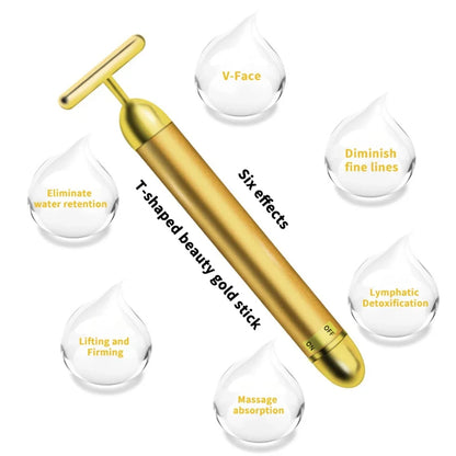 T-Shaped Thin Face Stick 24k Golden Facial Lifting Massager Roller Vibrating Body Skin Tighten Anti-Wrinkle Face-Lift Device