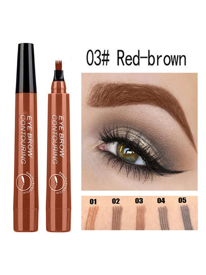 Four pronged liquid eyebrow pencil, long-lasting, non smudging, waterproof, and sweat resistant. Available in 5 colors