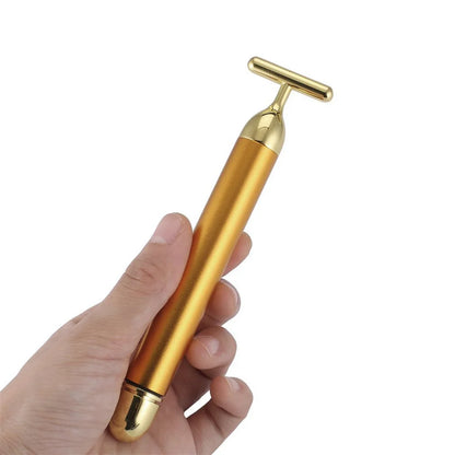 T-Shaped Thin Face Stick 24k Golden Facial Lifting Massager Roller Vibrating Body Skin Tighten Anti-Wrinkle Face-Lift Device