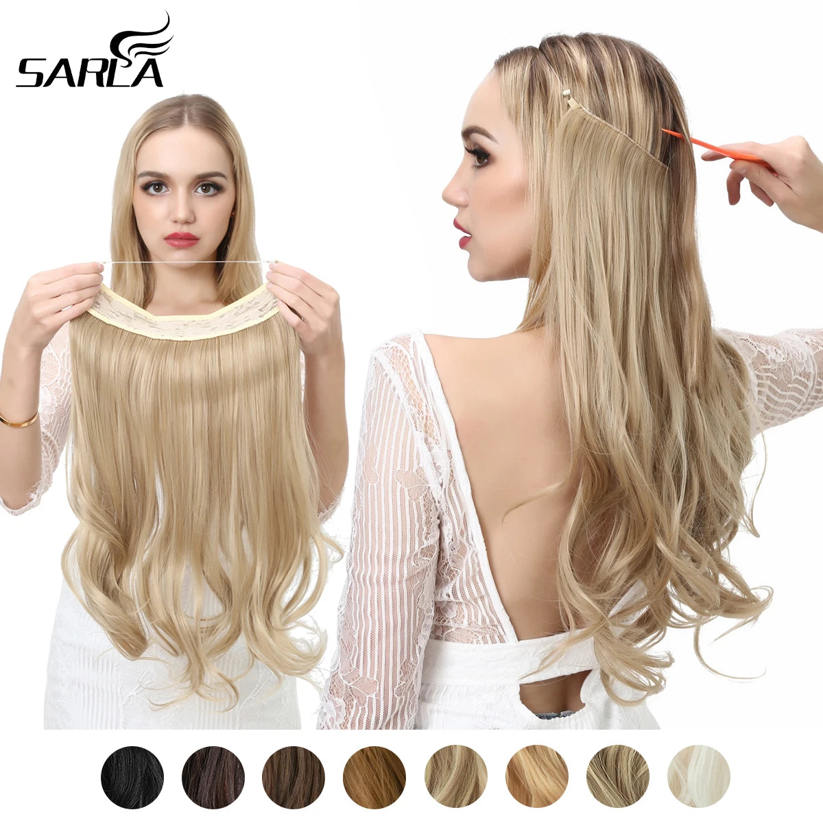 Synthetic Hair Extensions No Clip in Ombre Blonde Black Pink  Natural False Artificial Hair Piece For Women 14" 16" 18" 22"