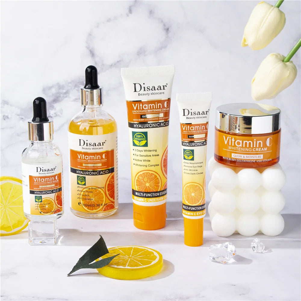 Disaar Vitamin C Facial Care Set Face Cleanser Fade Dark Circles Eye Cream Essence Lighten Spots VC Care