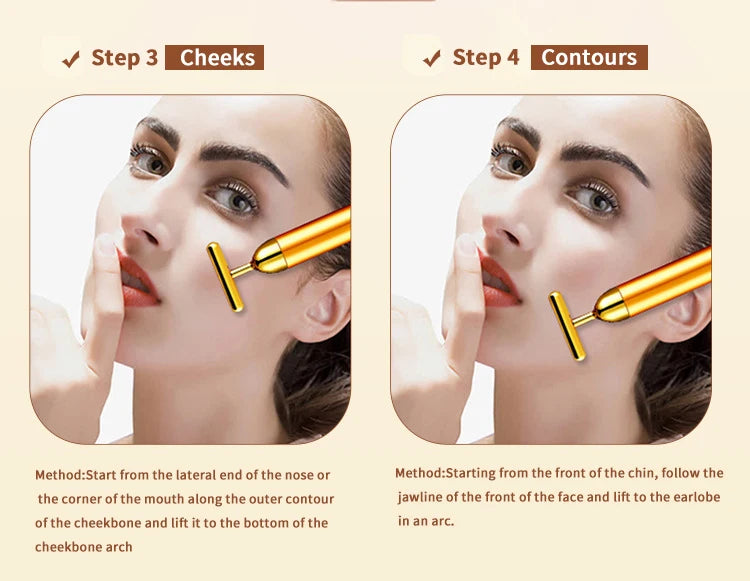 T-Shaped Thin Face Stick 24k Golden Facial Lifting Massager Roller Vibrating Body Skin Tighten Anti-Wrinkle Face-Lift Device