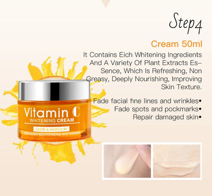 Disaar Vitamin C Facial Care Set Face Cleanser Fade Dark Circles Eye Cream Essence Lighten Spots VC Care