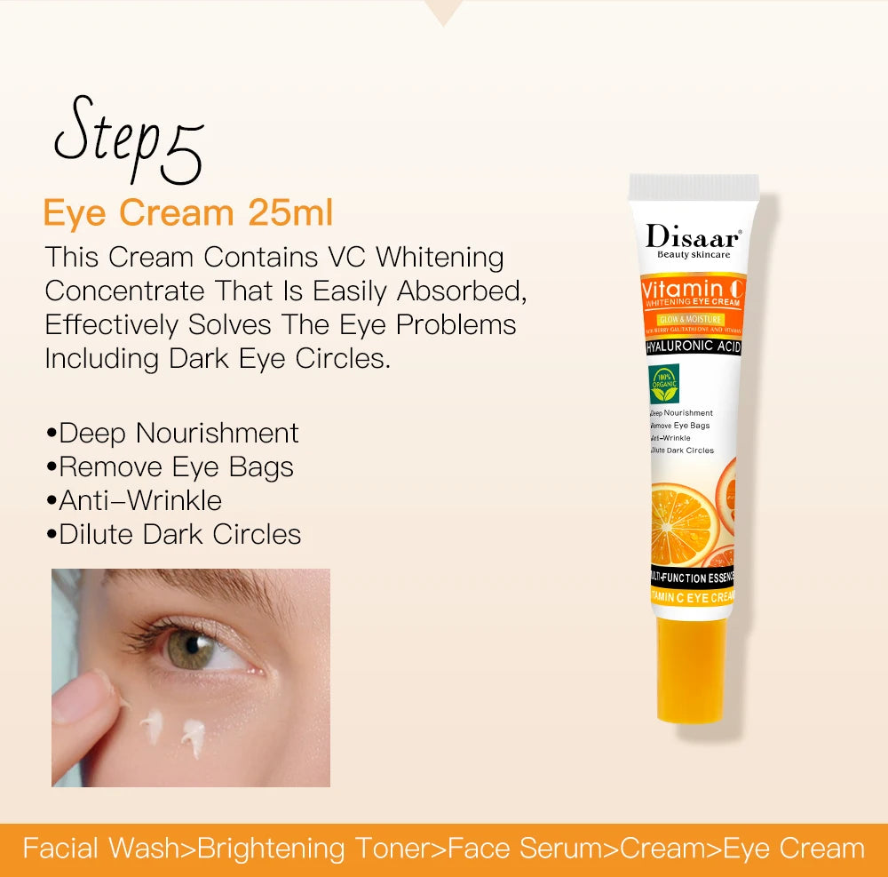 Disaar Vitamin C Facial Care Set Face Cleanser Fade Dark Circles Eye Cream Essence Lighten Spots VC Care