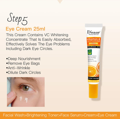 Disaar Vitamin C Facial Care Set Face Cleanser Fade Dark Circles Eye Cream Essence Lighten Spots VC Care