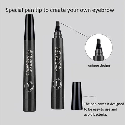 Four pronged liquid eyebrow pencil, long-lasting, non smudging, waterproof, and sweat resistant. Available in 5 colors