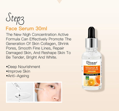 Disaar Vitamin C Facial Care Set Face Cleanser Fade Dark Circles Eye Cream Essence Lighten Spots VC Care