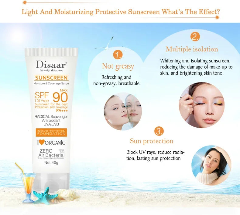 Facial Body Sunscreen SPF90+ Solar Blocker Skin Waterproof Whitening Cream Anti UV Sun Block Facial Mild Moisturizer Serum 40g