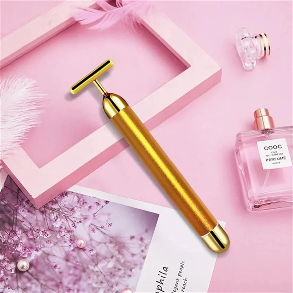 T-Shaped Thin Face Stick 24k Golden Facial Lifting Massager Roller Vibrating Body Skin Tighten Anti-Wrinkle Face-Lift Device